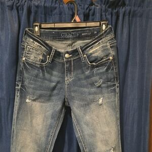 Grace Women's Distressed Blue Boot Cut Jeans